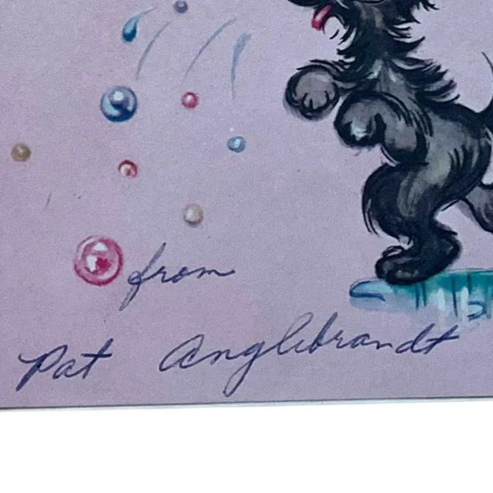 Vintage, 1950 Era Birthday Card Kitten & Puppy Bath Time “Just Bubbling Over”